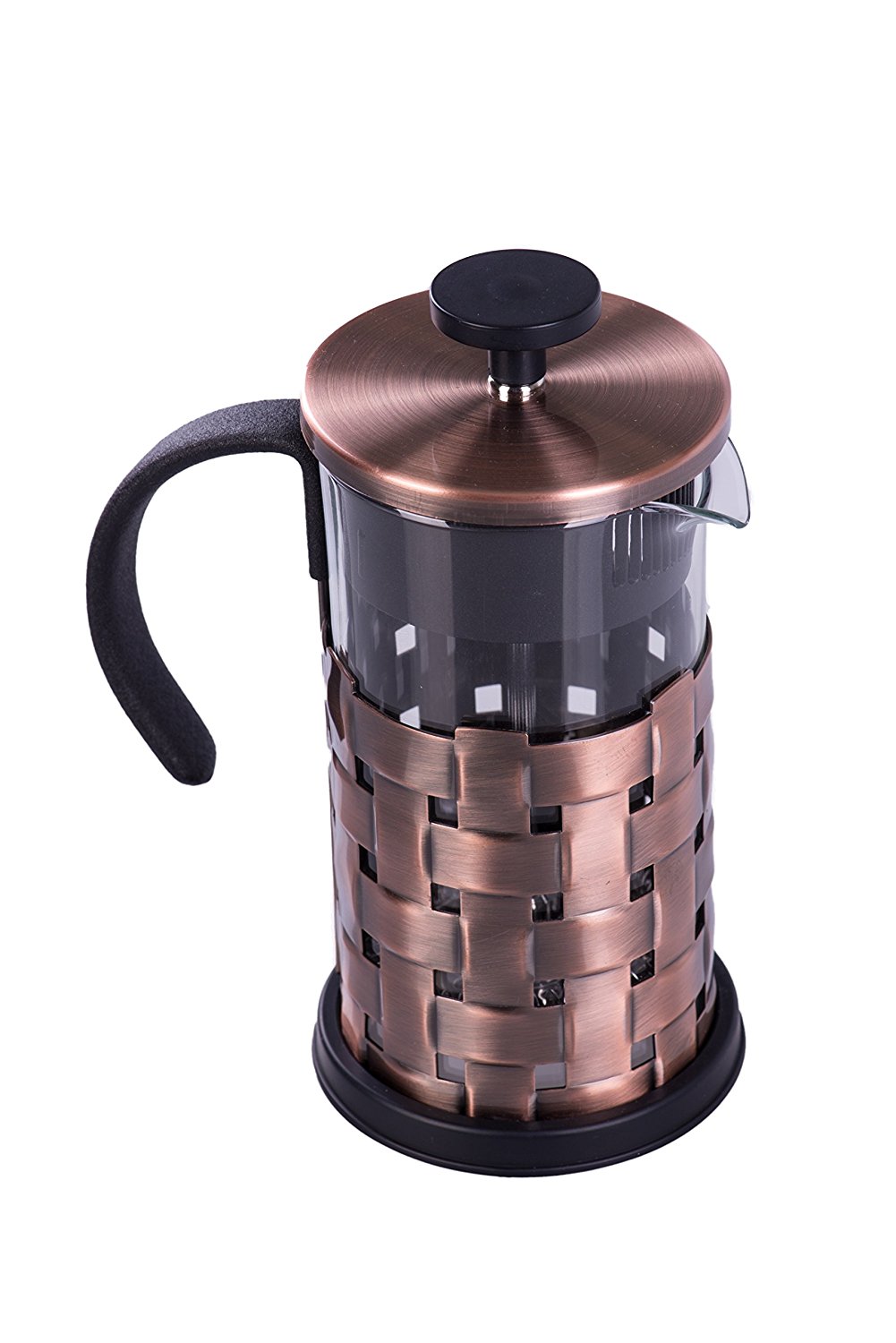 Gourmet Single Serve Matte Copper French Press Coffee Brewer with Woven