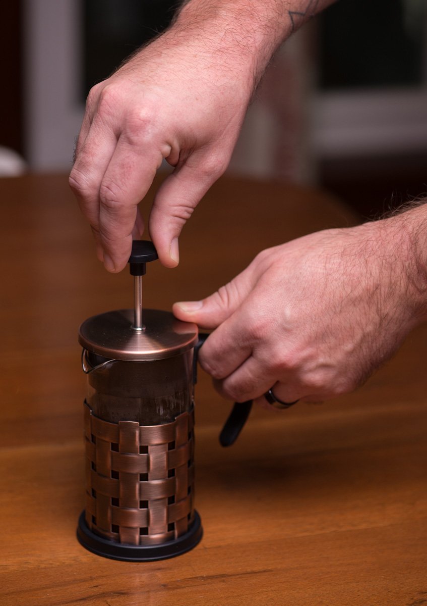 Gourmet Single Serve Matte Copper French Press Coffee Brewer with Woven