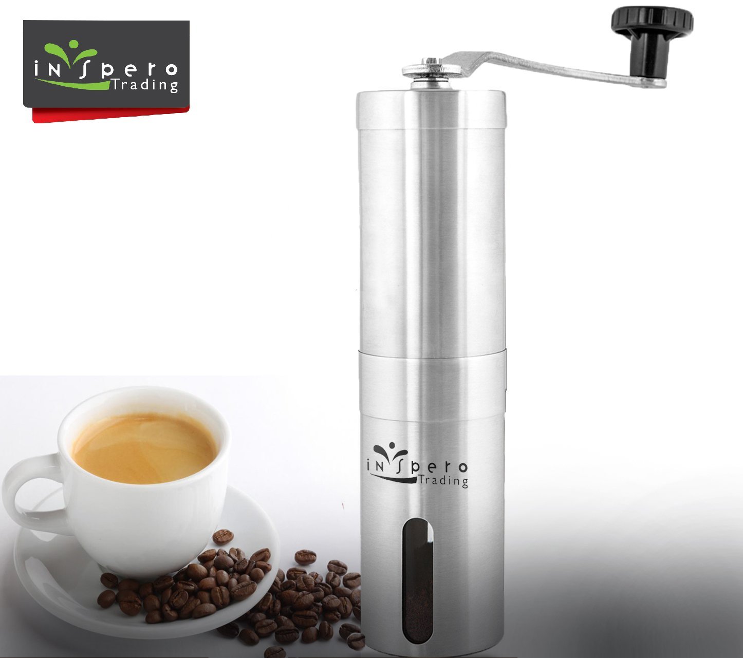 Manual Coffee Grinder, Premium Stainless Steel, Acrylic Glass, Ceramic