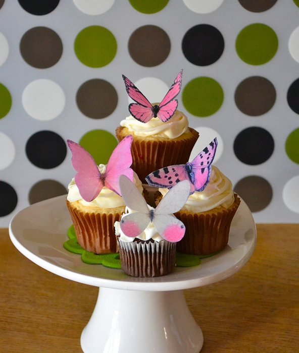 Edible Butterflies © Large Pink Set of 12 Cake and Cupcake Toppers
