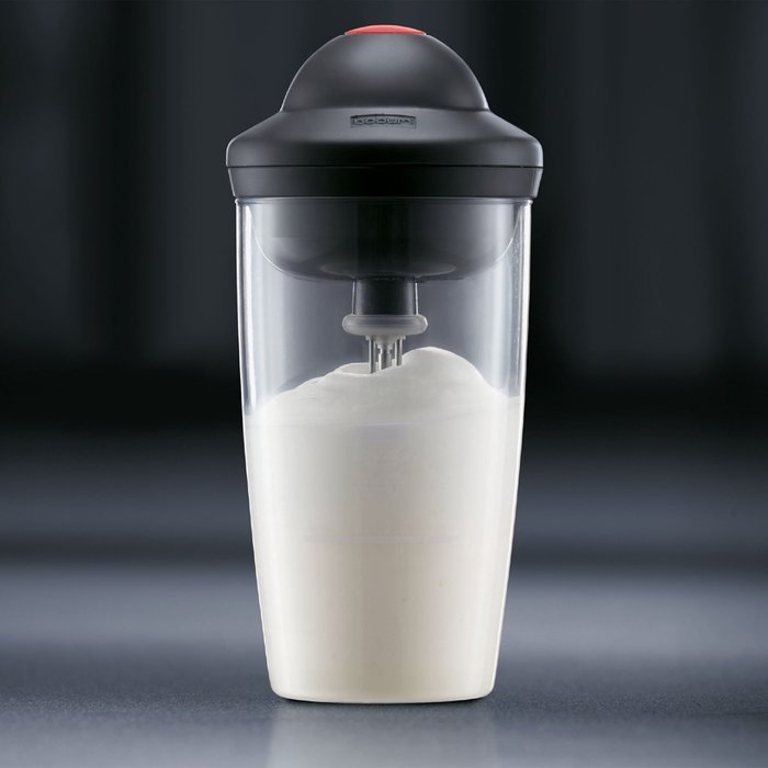 Bodum 1086401G Latte Milk Frother Battery Operated Glass, 6 oz, Black