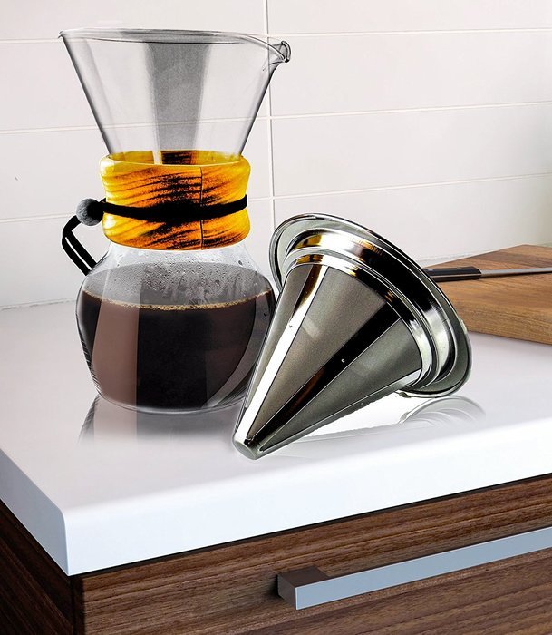 Pour Over Coffee Dripper, Glass Carafe & Stainless Steel Reusable Mesh