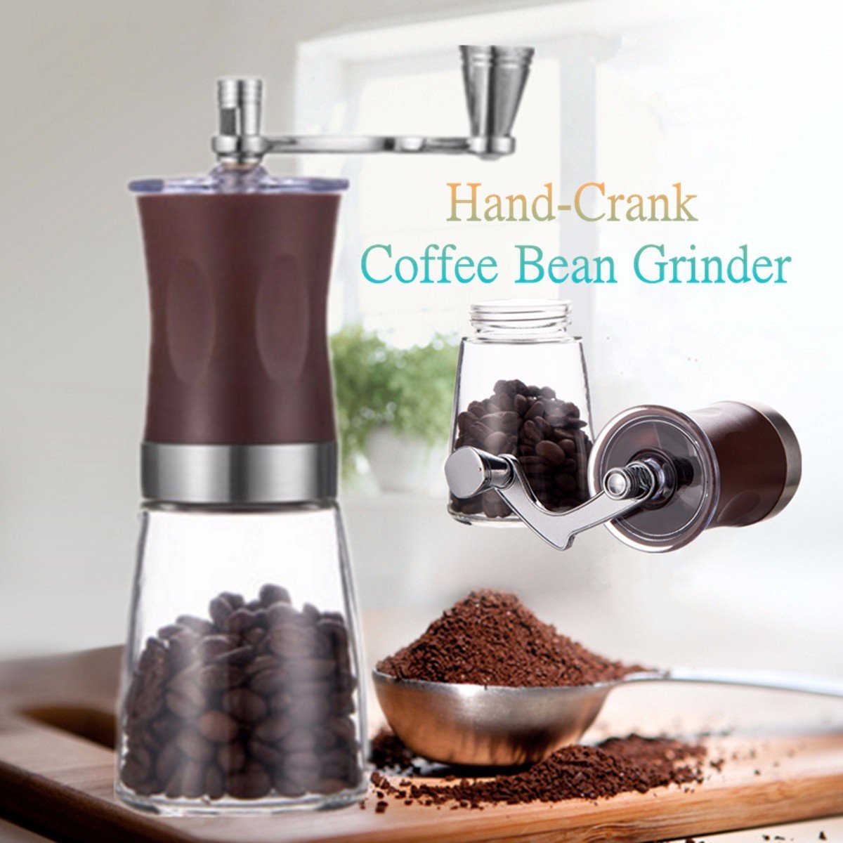 SOLOOP HandCrank Coffee Bean Grinder Stainless Steel & ABS & Glass