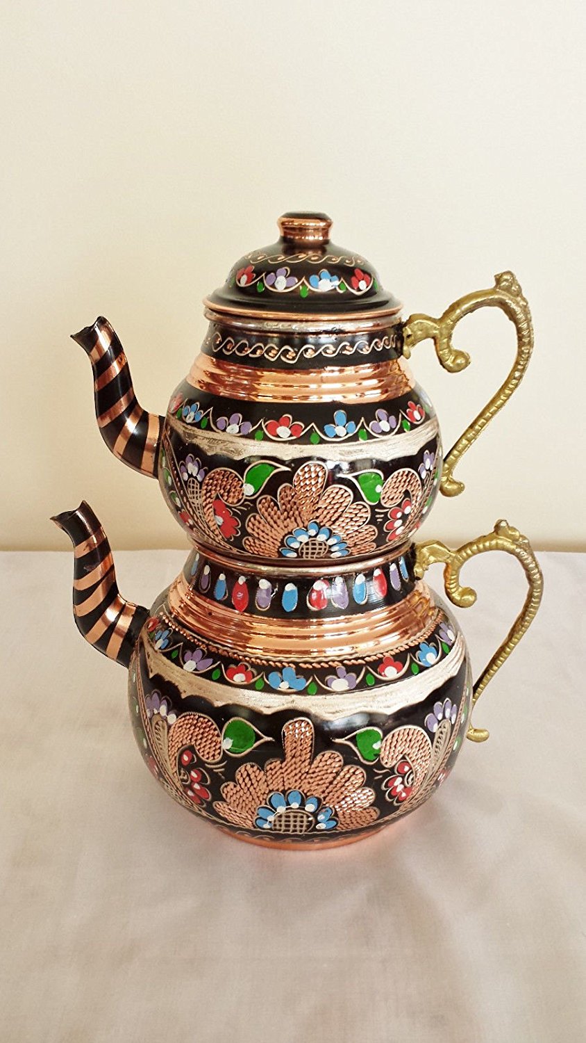 Handmade Turkish Copper Ottoman Inlaid Antique Stylish Teapot Kettle