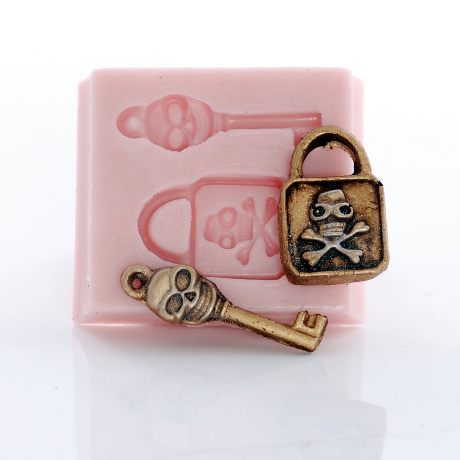 Miniature Skull and Cross Bones Lock and Key Silicone Mold Food Safe