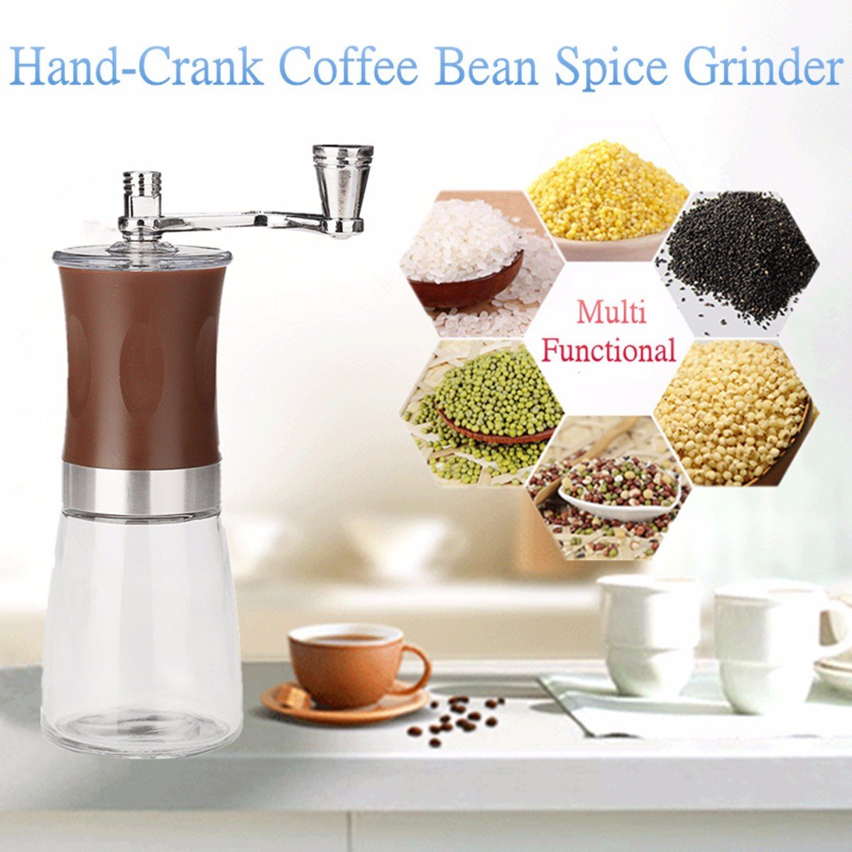 SOLOOP HandCrank Coffee Bean Grinder Stainless Steel & ABS & Glass
