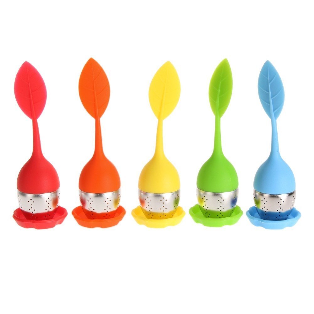 5 Color Sweet Leaf Silicone Tea Infuser Strainer Drop Tray Tea Tools