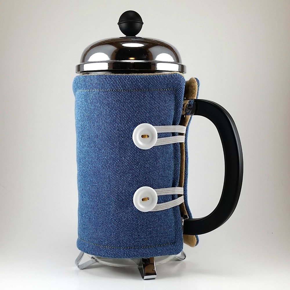 French Press Cozy, Denim, Insulated Cafetiere Cosy, 8 cup, Handmade