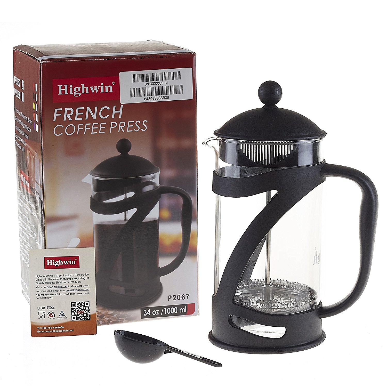 Highwin French Press Coffee Tea & Espresso Maker, 8 Cup/4 Mug (1 liter