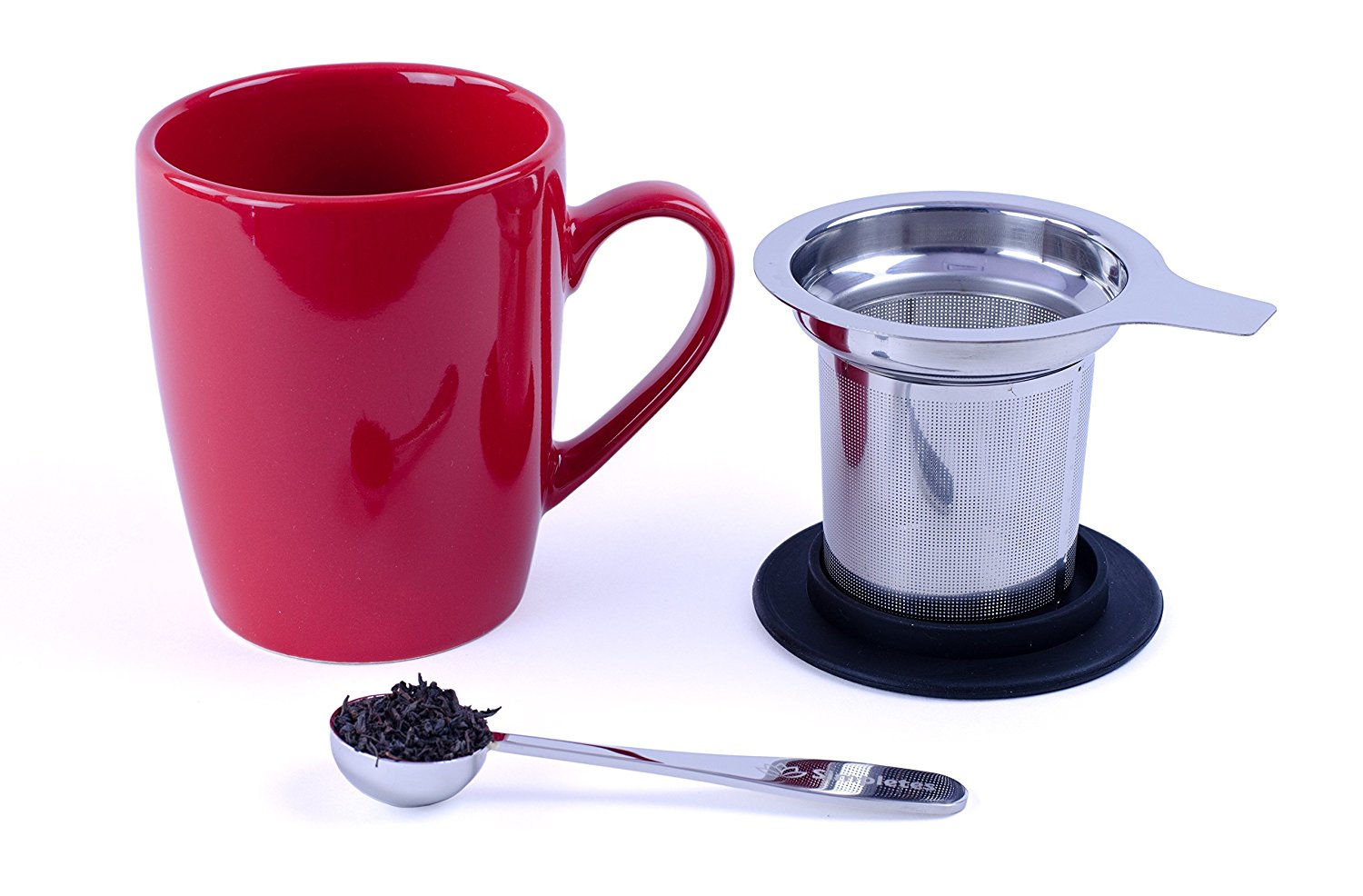 Stainless Steel Tea Infuser Strainer Steeper and Measuring Spoon Set by