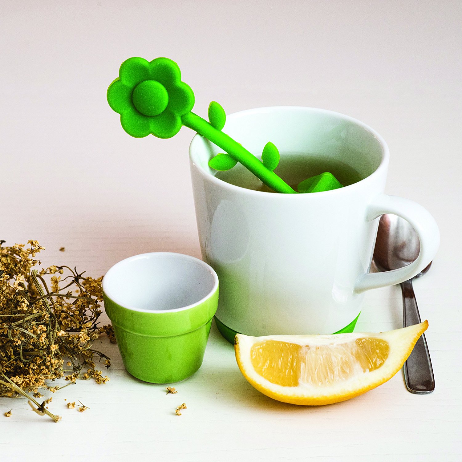 Premium Tea Infuser 4 Piece Set Silicone Infuser, Ceramic Flower Pot