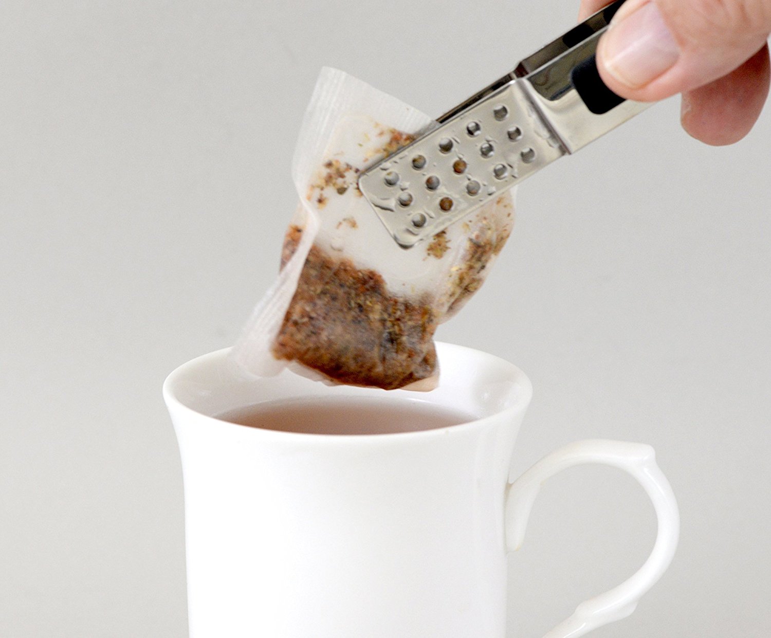 Tea Bag Tongs / Squeezer Polished Stainless Steel with Silicone Handle