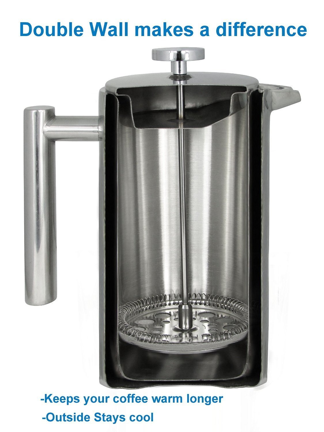 Vking Double Wall Stainless Steel French Coffee Press 8Cup Coffee