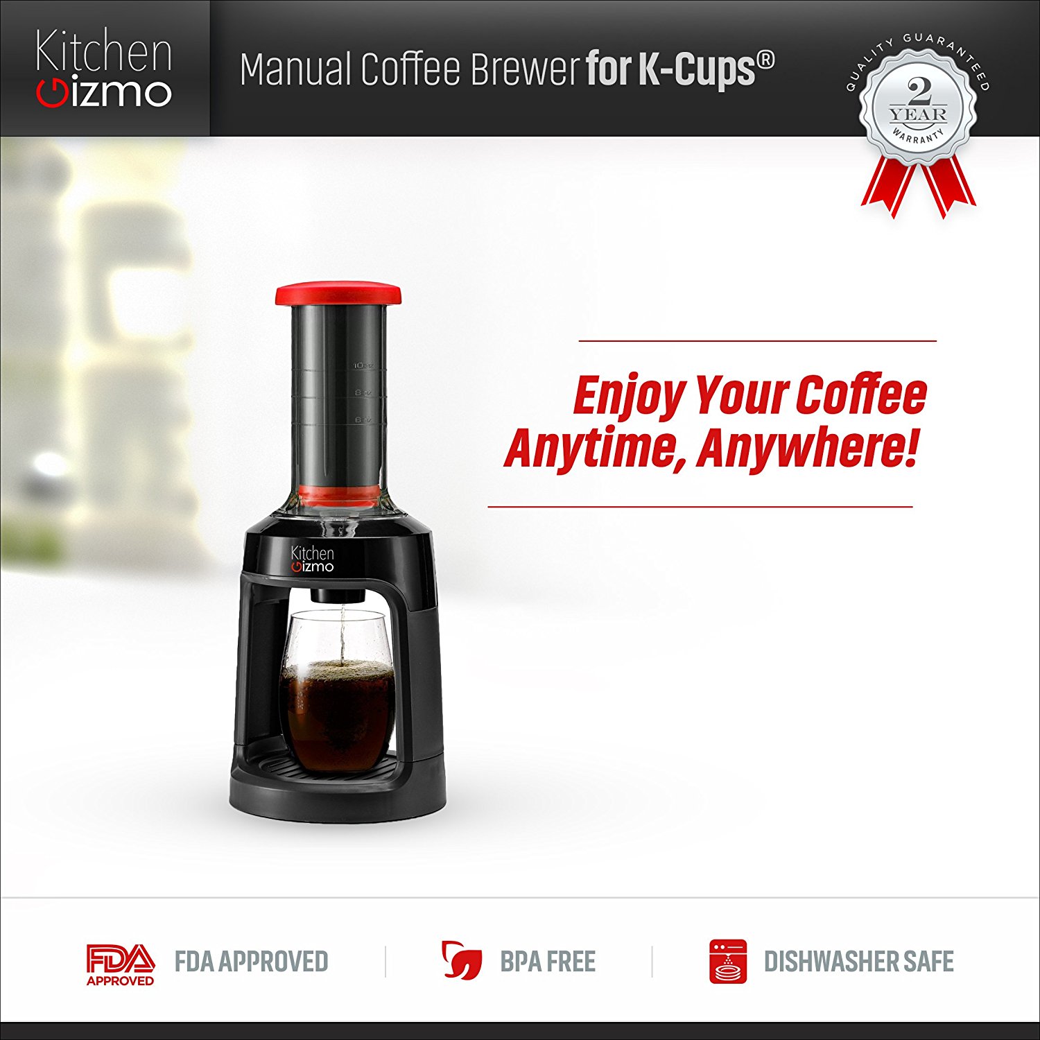 Manual Coffee Brewer for KCups®. Brew Coffee Anywhere, Where You Have
