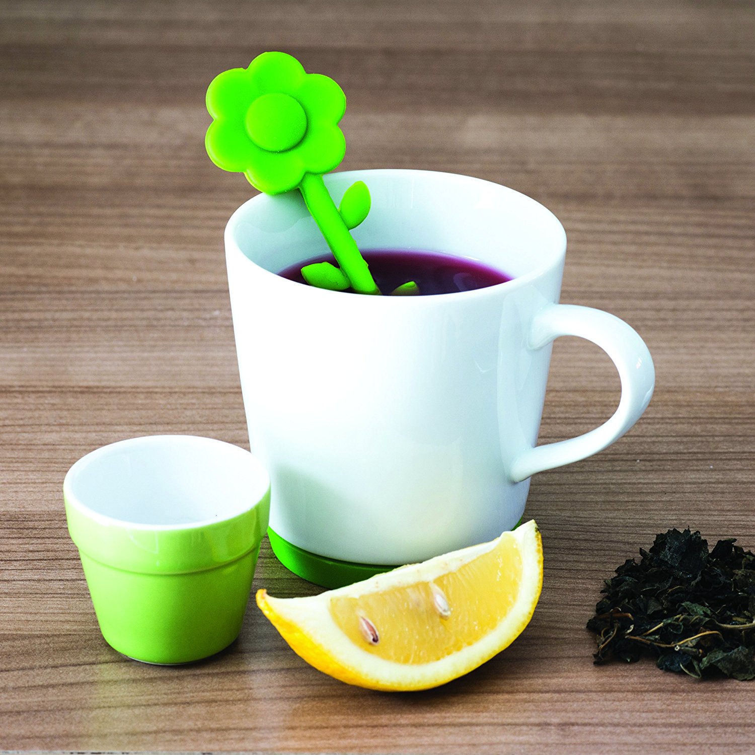 Premium Tea Infuser 4 Piece Set Silicone Infuser, Ceramic Flower Pot