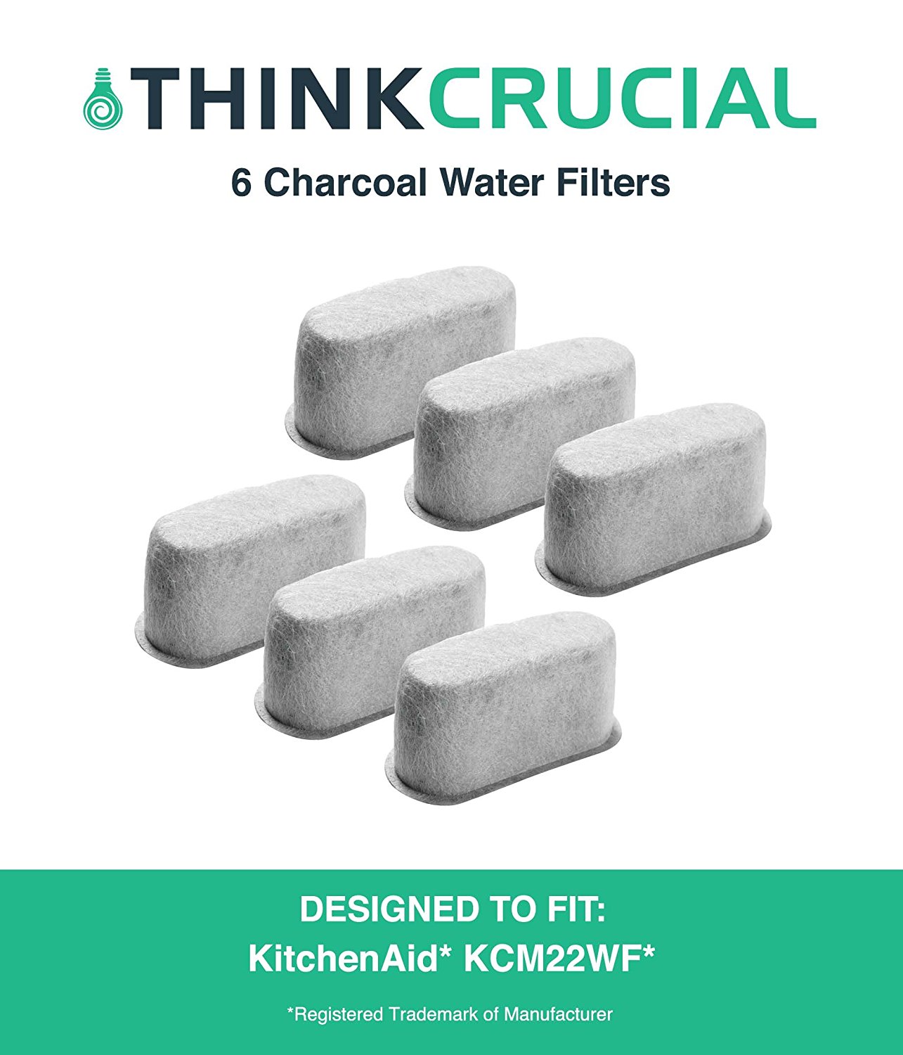 6 Premium KitchenAid Charcoal Coffee Filters, Fit KCM222 & KCM223 Water
