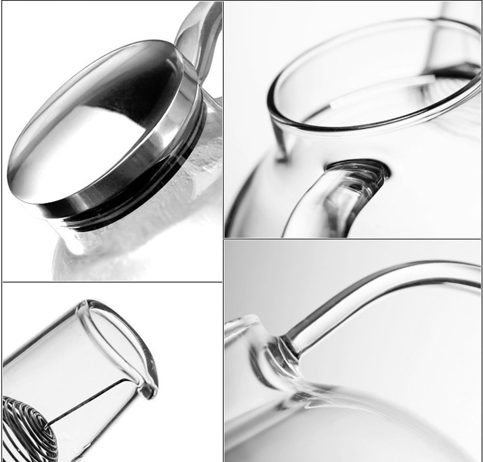 Ceramic Story Glass Water Pitcher With 304 Stainless Steel Lid,Large