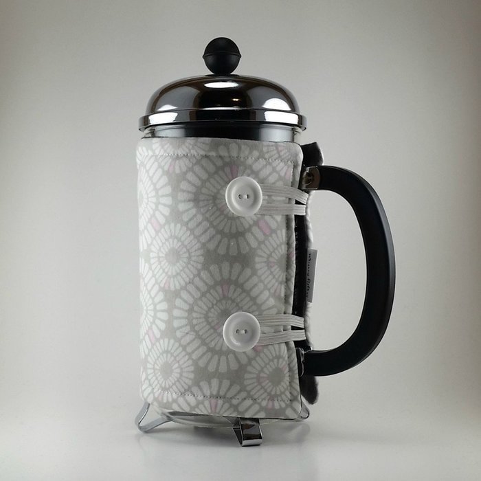 Gray White and Pink Decor, French Press Cozy Cover, 8 cup, Insulated