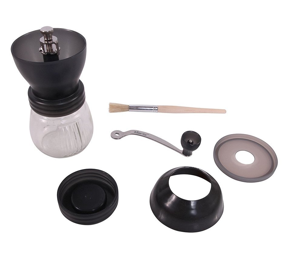 KhawFee HG1B Hand Coffee Grinder with Ceramic Burr, Glass Jar and Storage Lid in Black N6 free