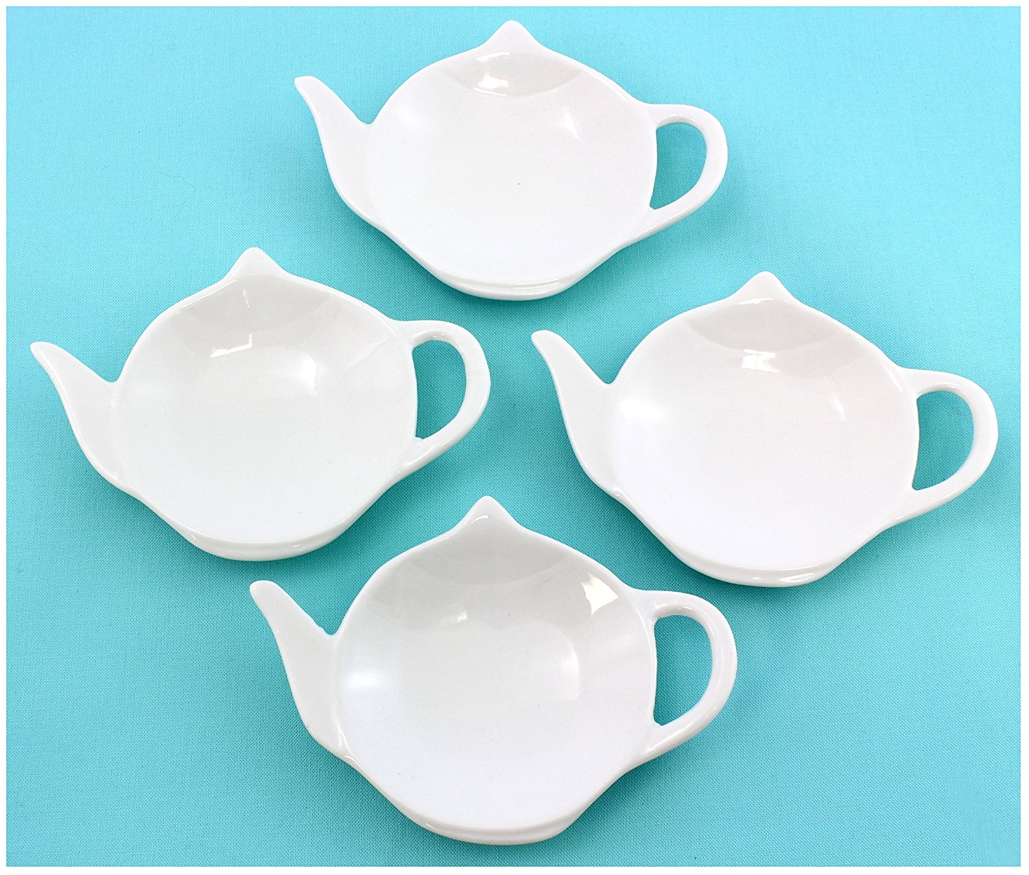 4Pack of Blue & White TeapotShaped Porcelain Ceramic Tea Bag Coasters; Set of Handcrafted Tea