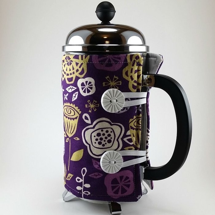 French Press Cozy Cafetiere Cover Purple Cotton Insulated Cosy Handmade