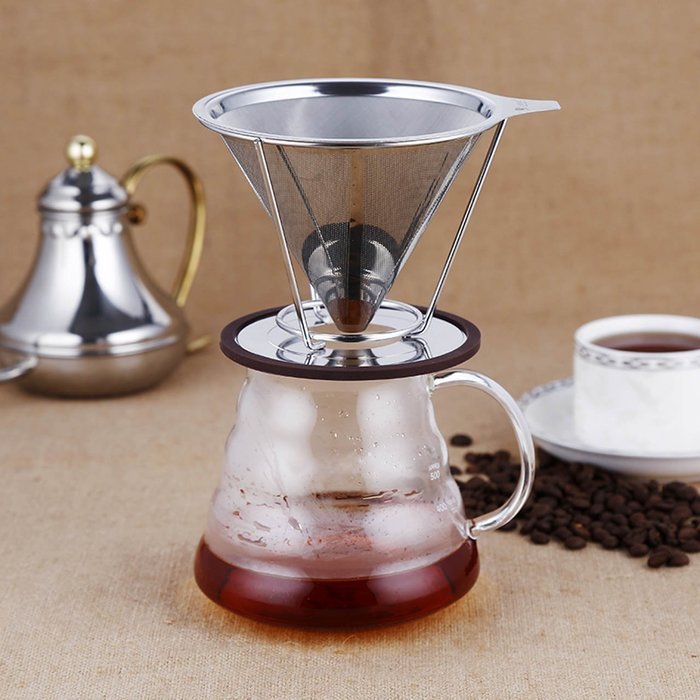 Justmysport Stainless Steel Double Mesh Filter Coffee Dripper Reusable