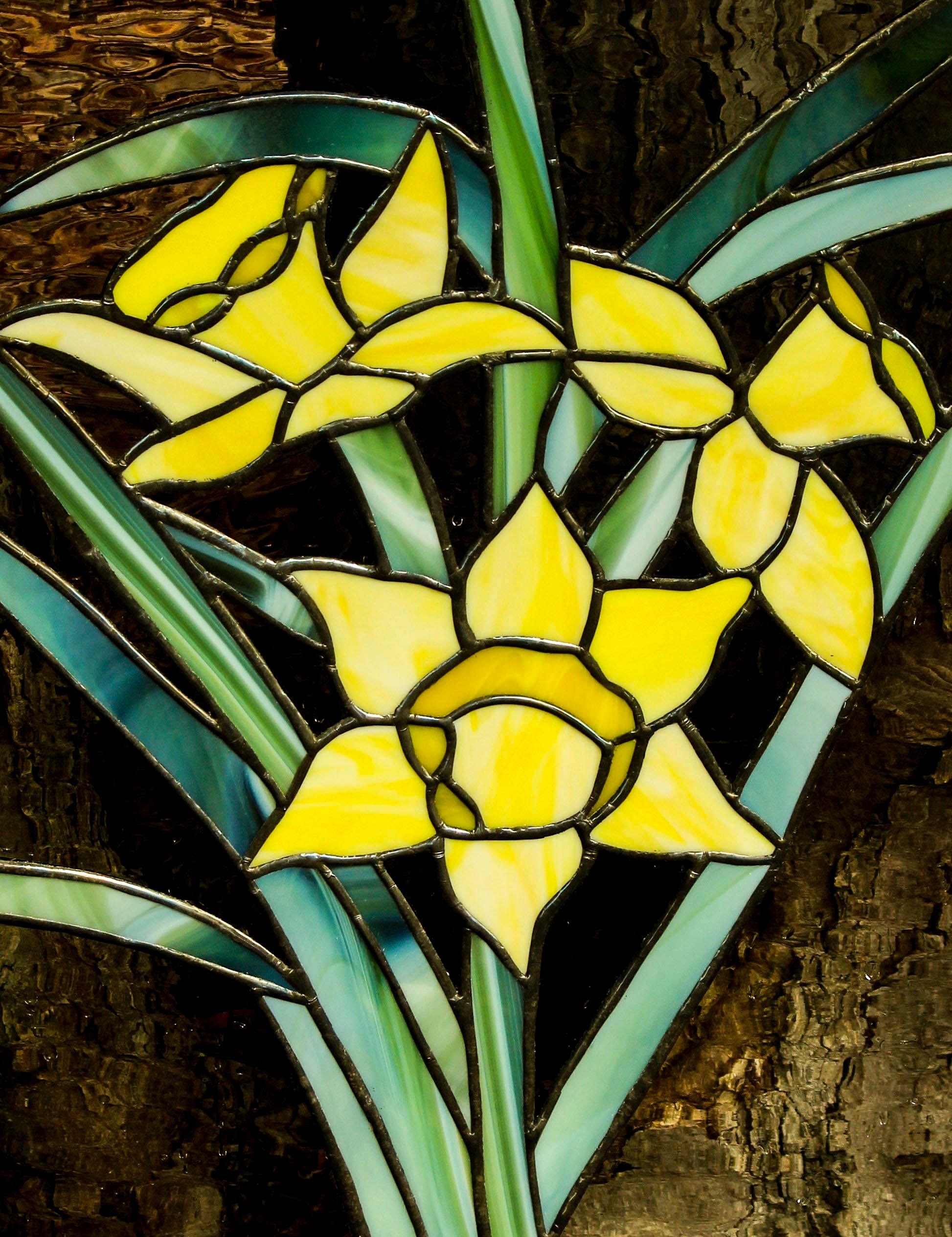 Stained glass window yellow flowers free image download