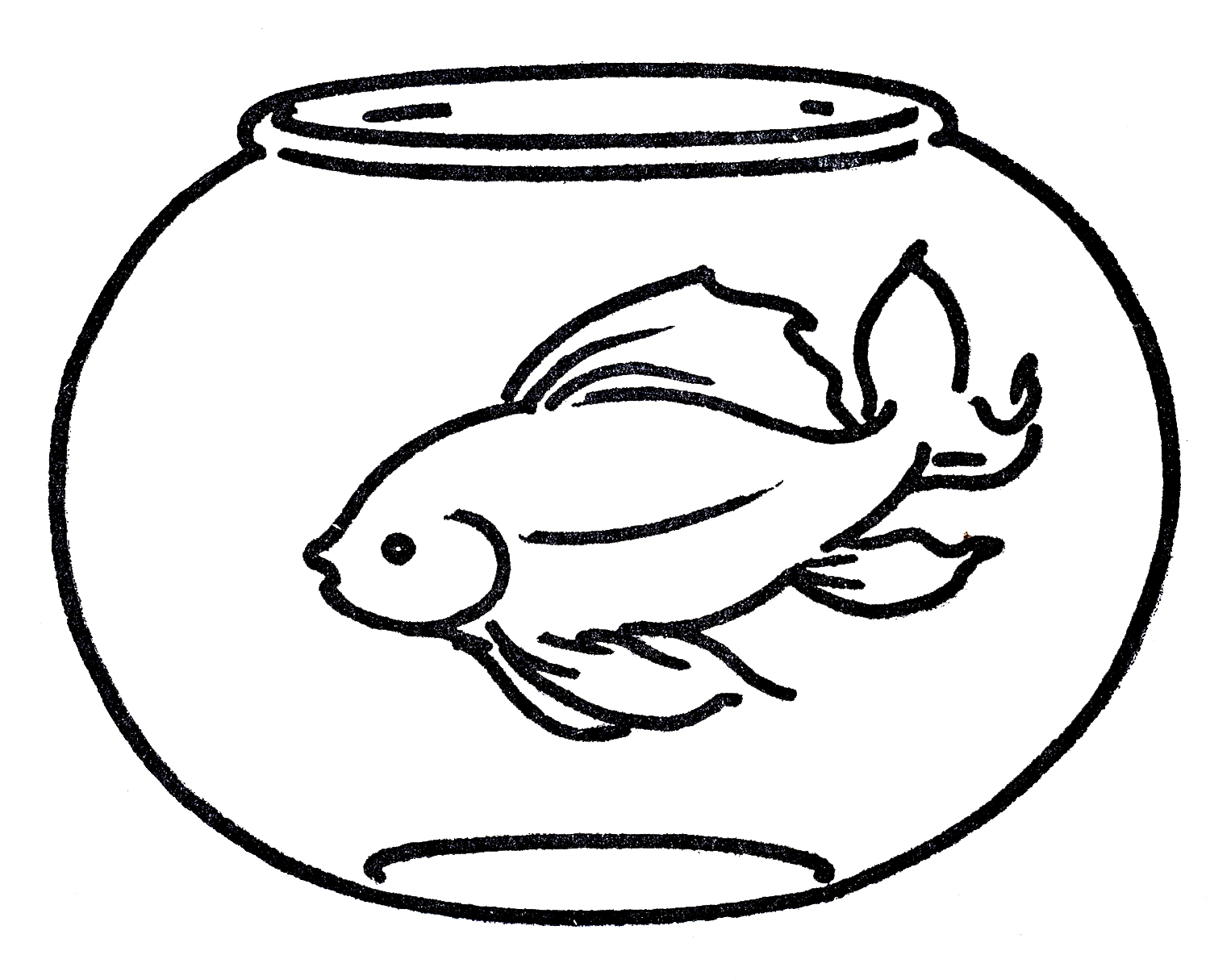 Black And White Drawing Of The Fish In The Aquarium Clipart free image