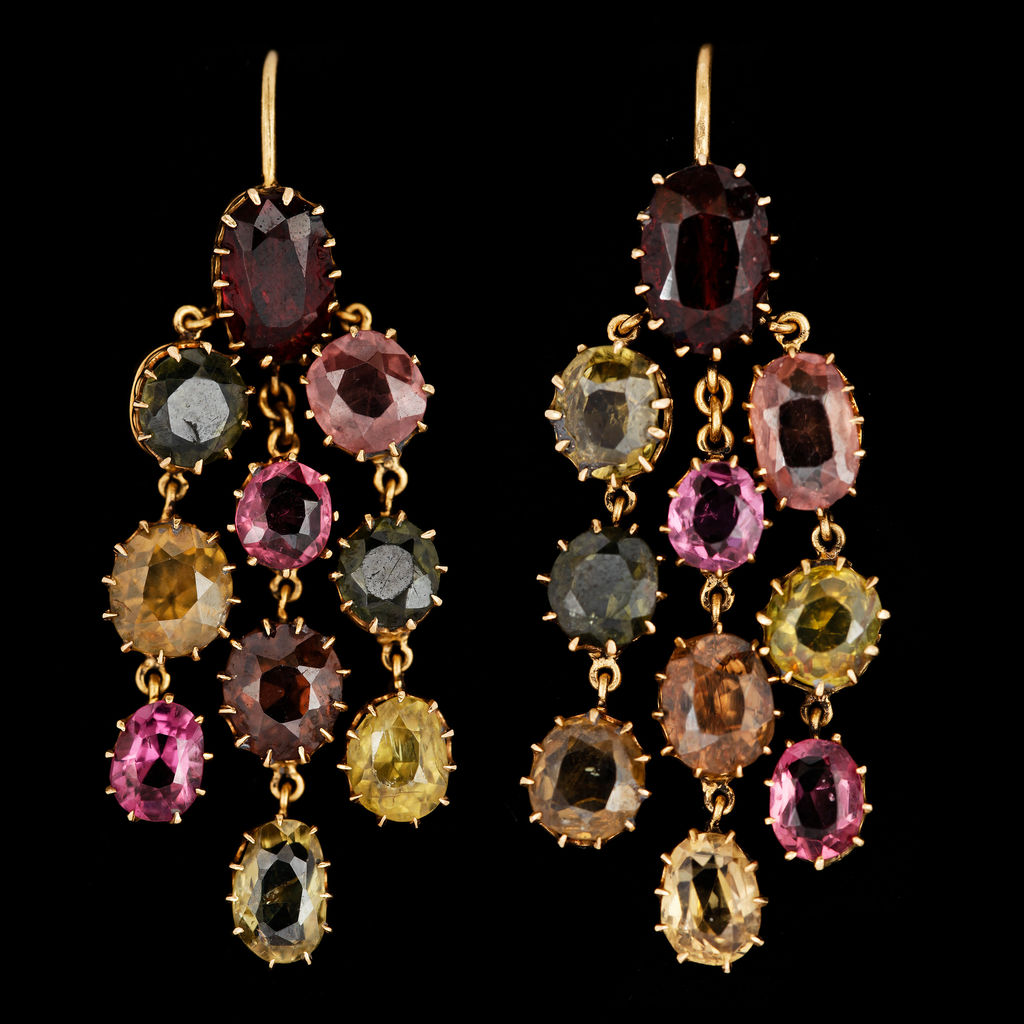 Pair of luxury earrings with colorful gems free image download