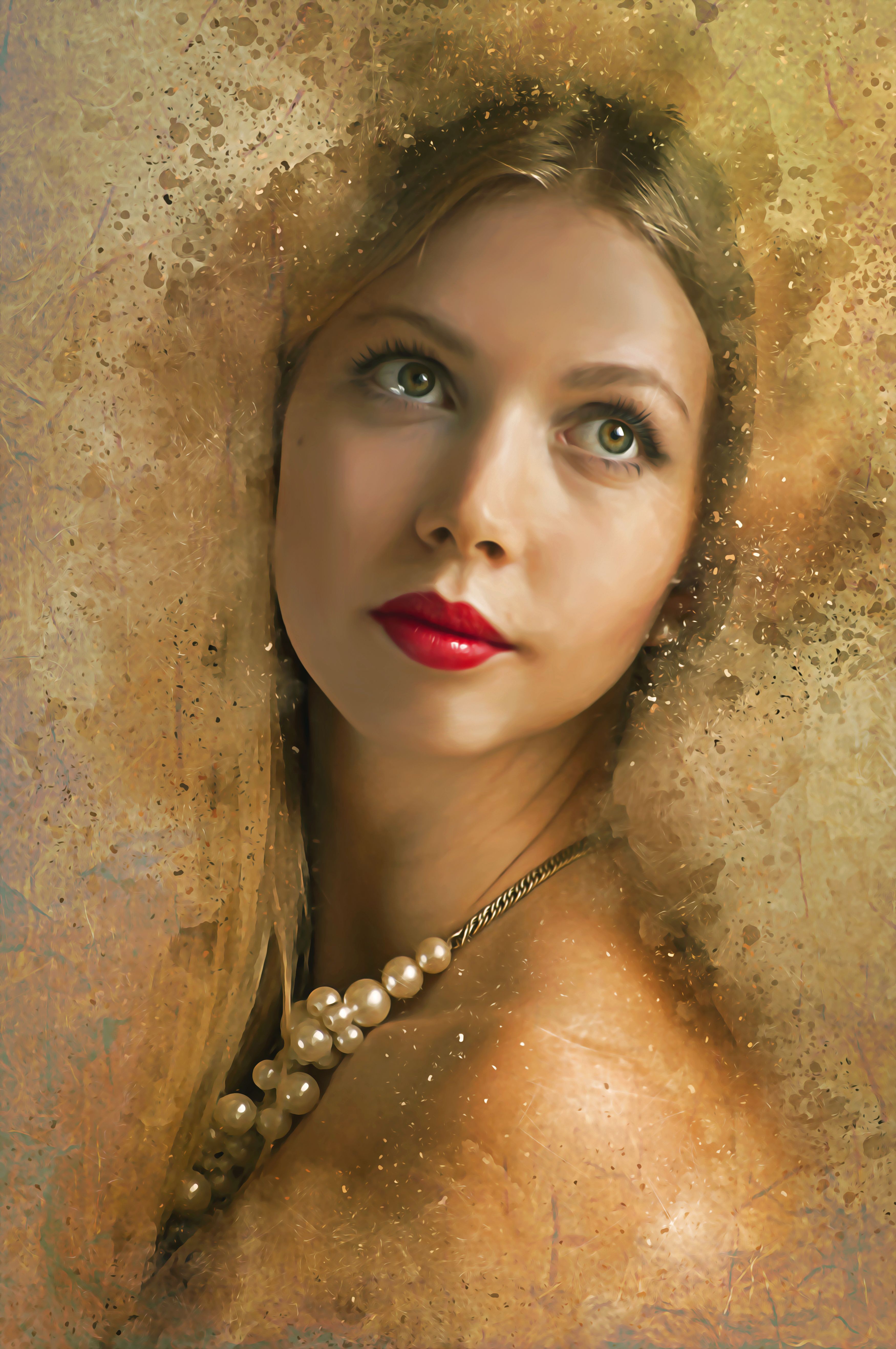 Portrait of beautiful young girl with pearl necklace free image download