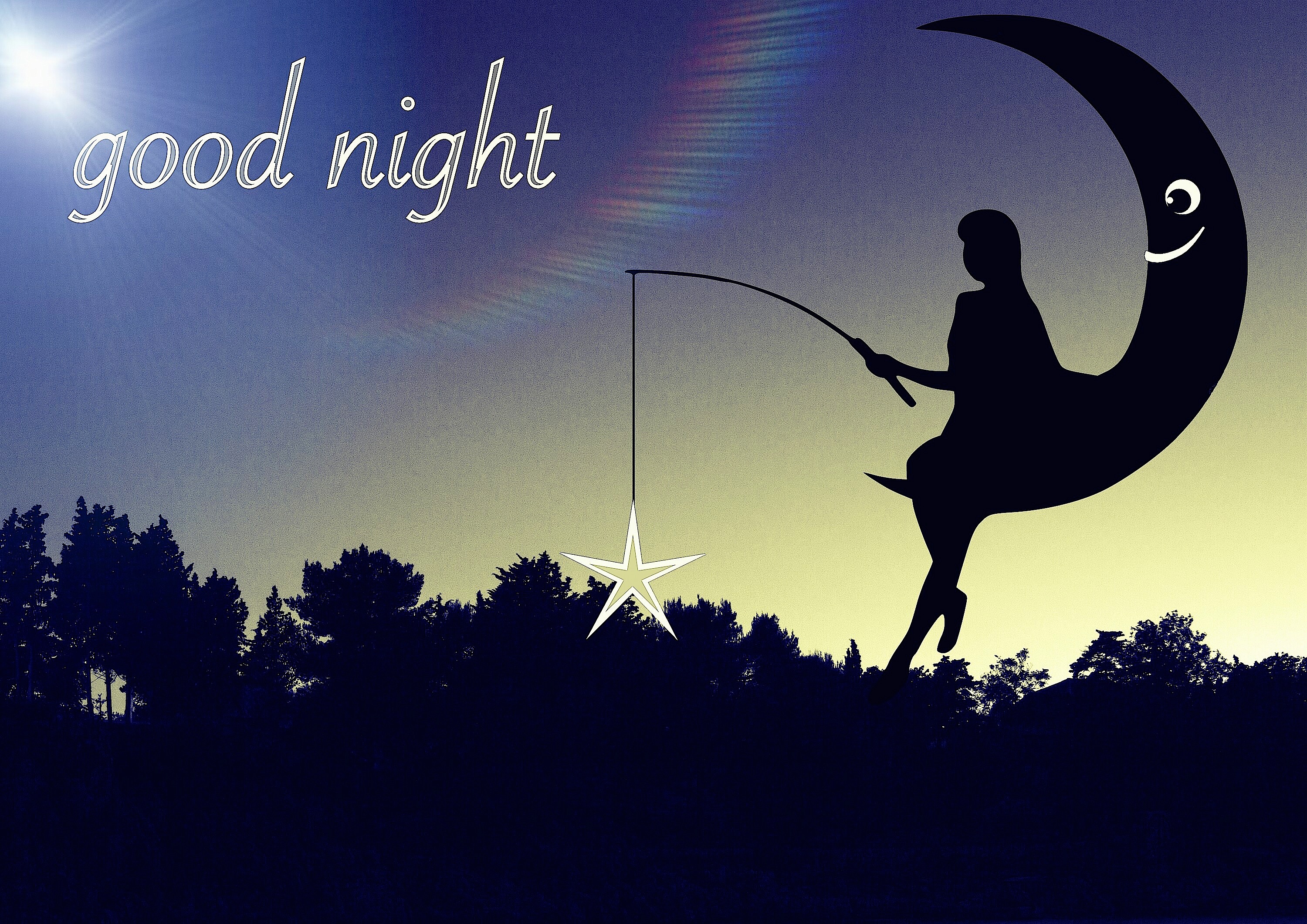 Woman moon night good night free image download