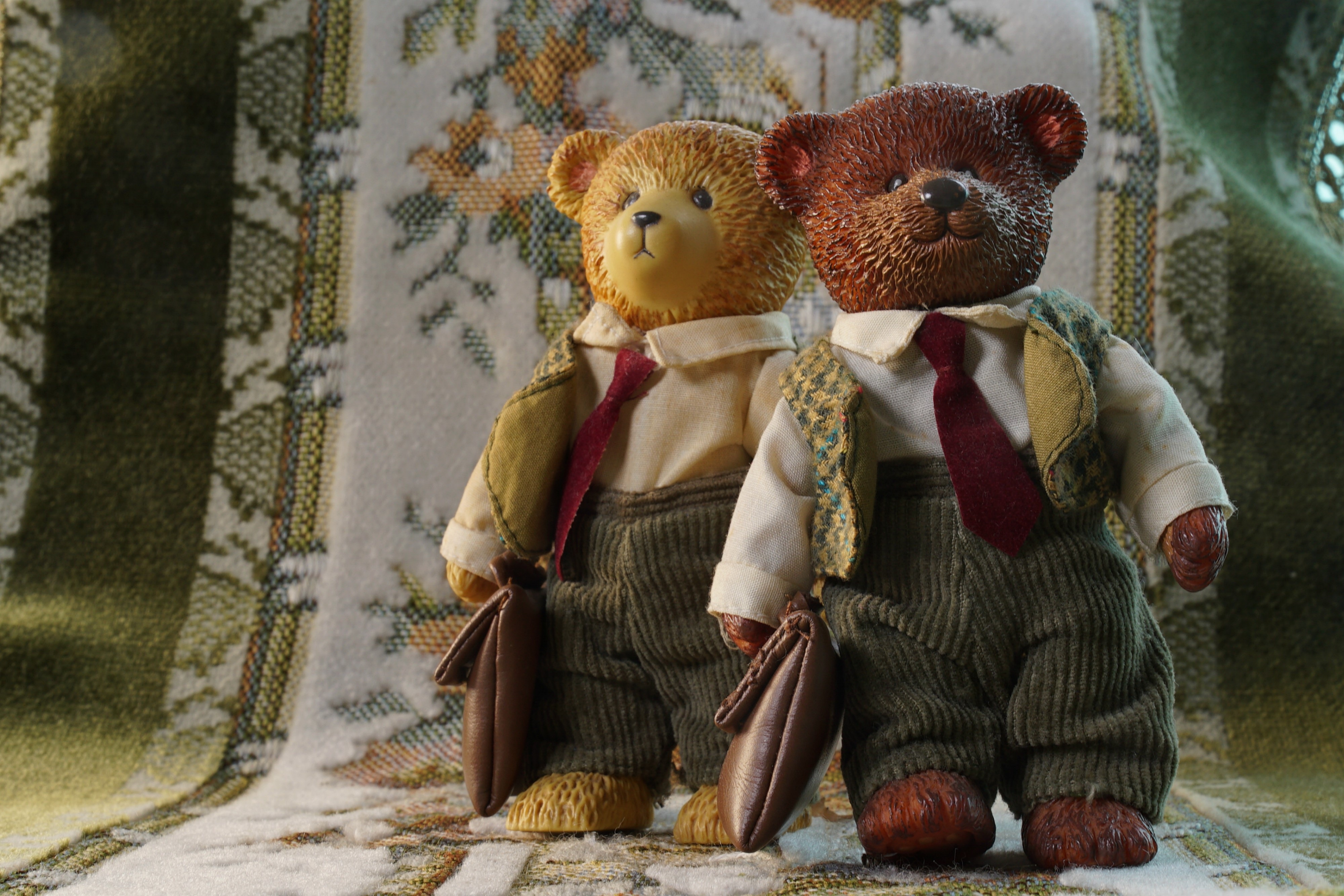 Two funny vintage toys, teddy Bears in tie suits free image download