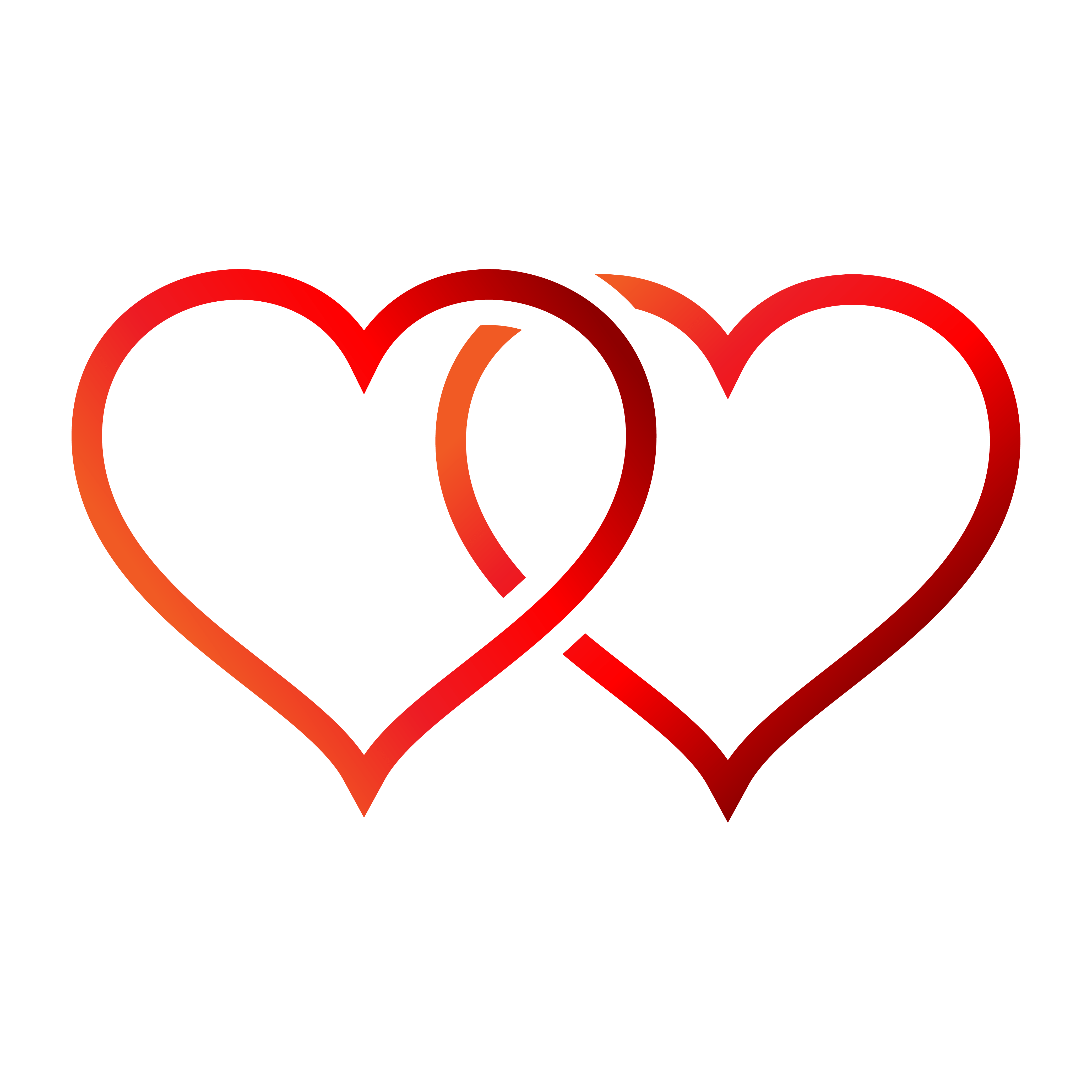 Beautiful, red, gradient hearts together, at white background, clipart
