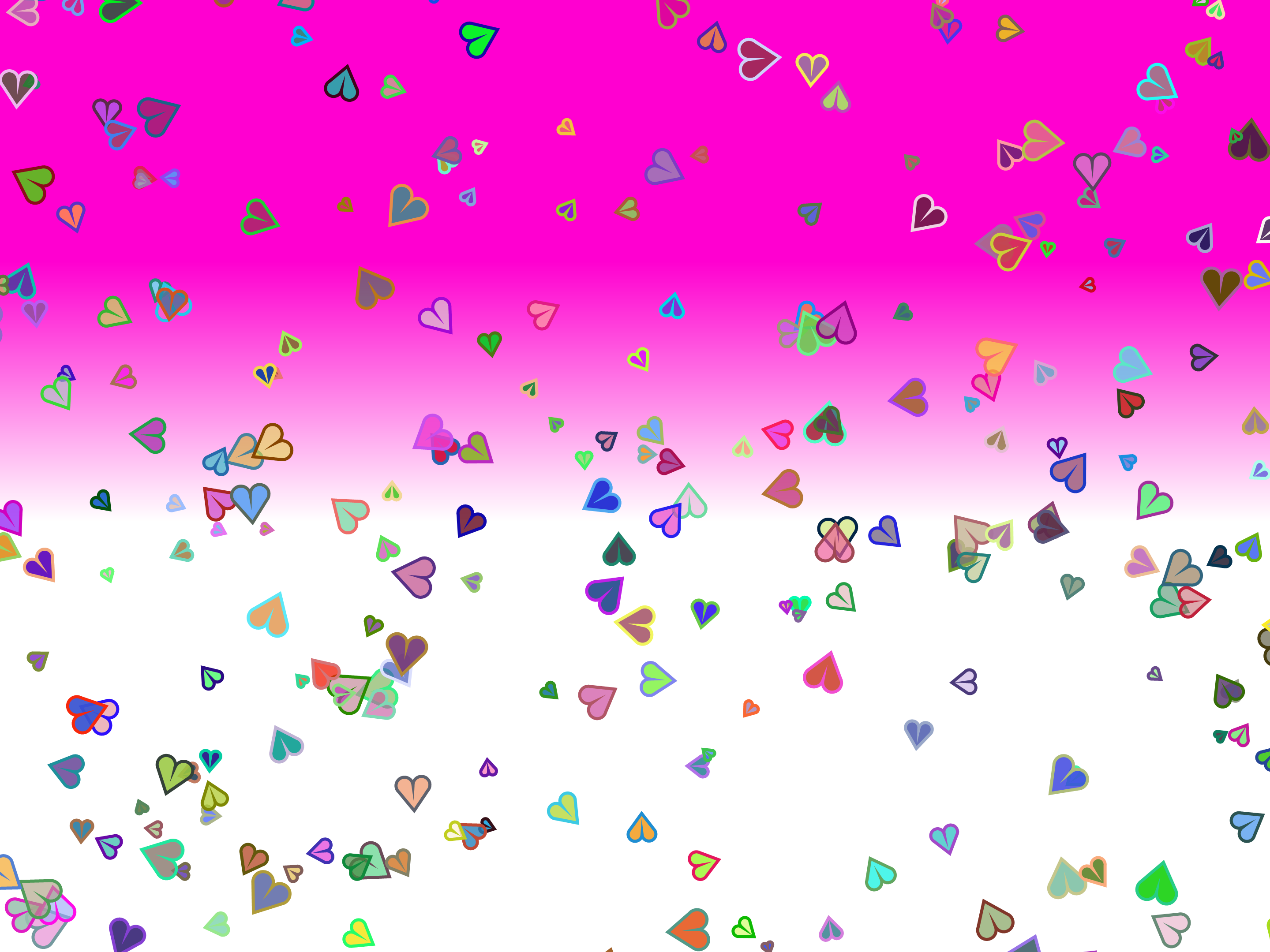 Colorful confetti hearts, at pink and white background, clipart free