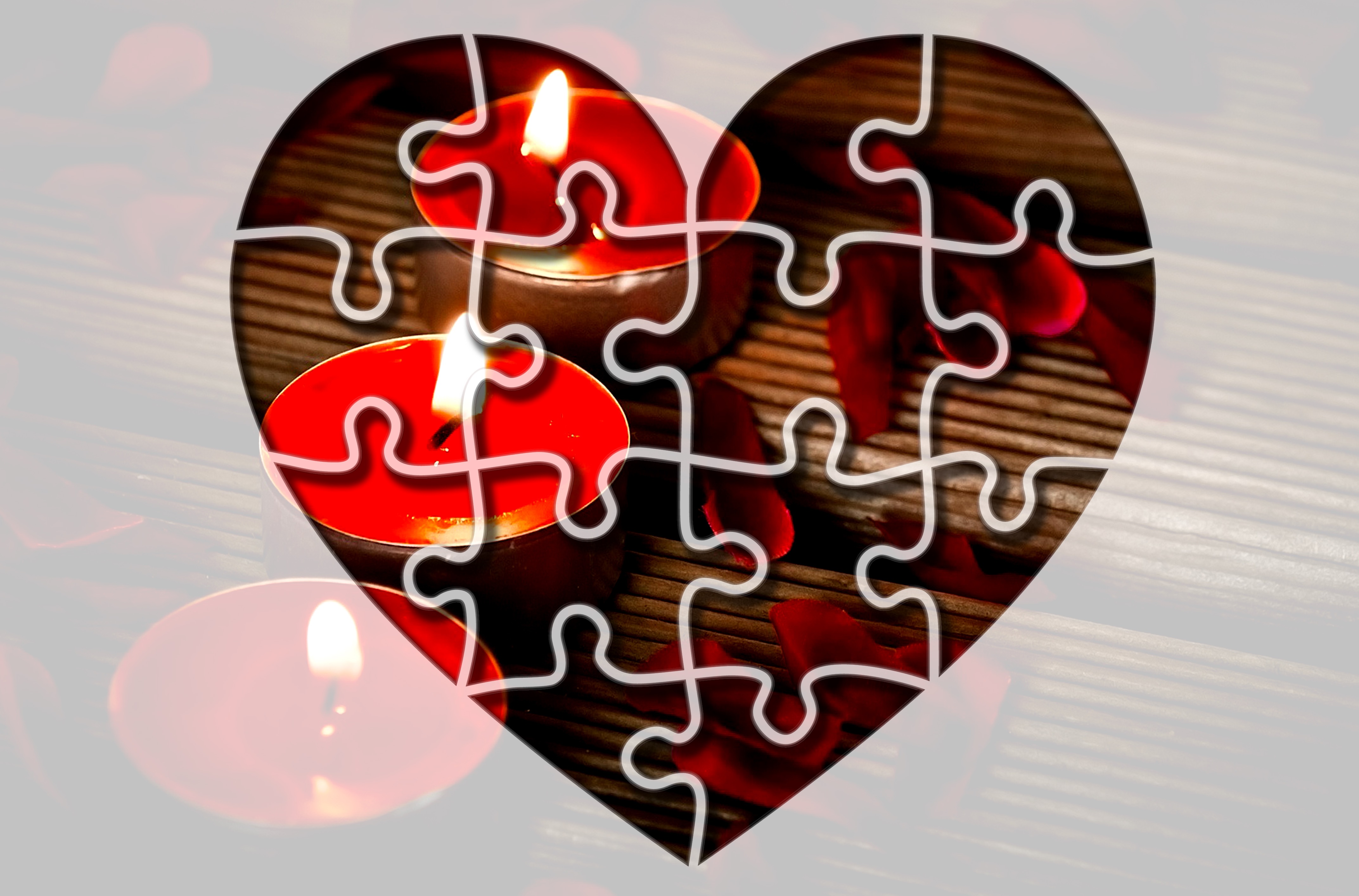 Heart of the puzzle, burning candles free image download