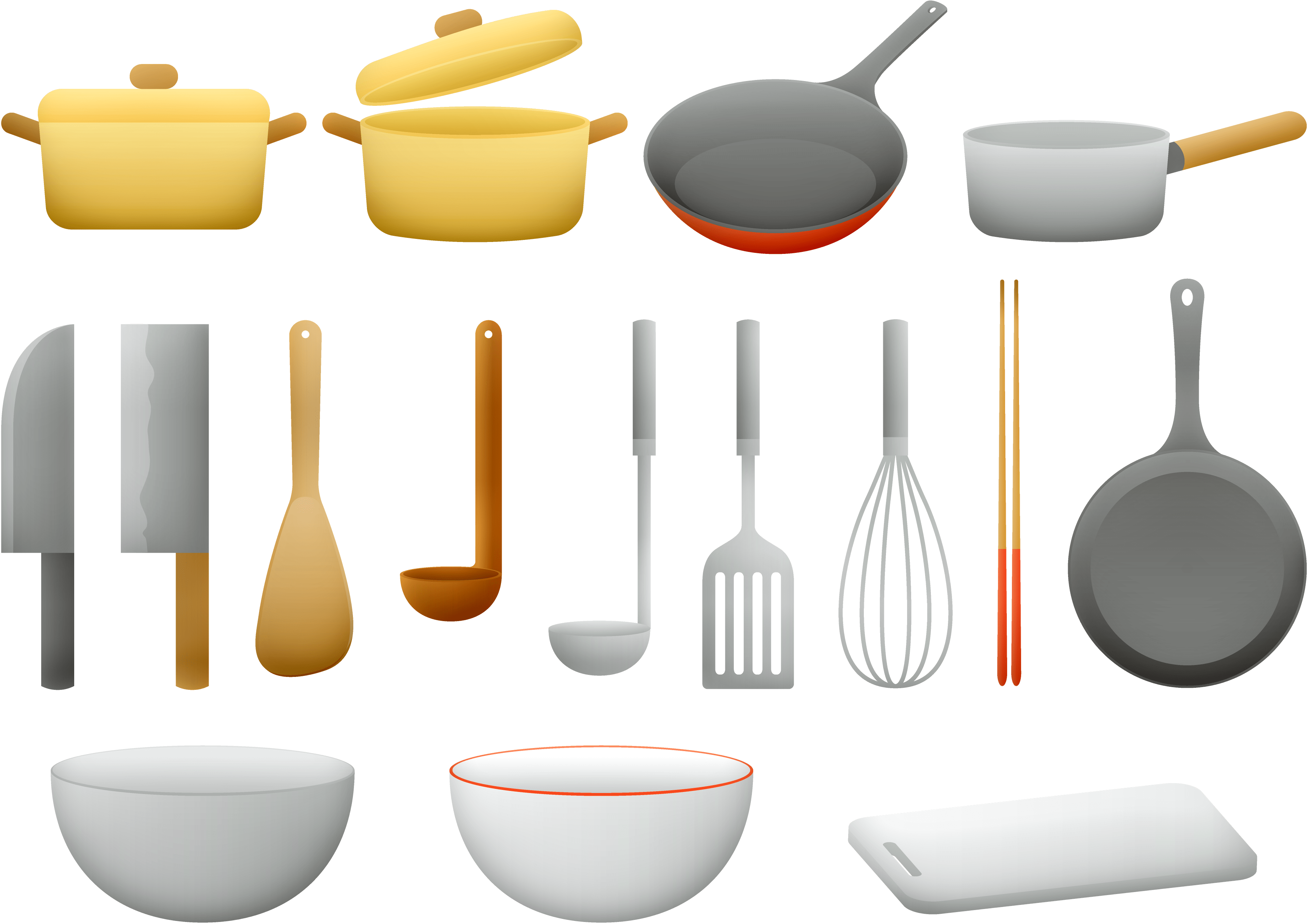 Painted kitchen utensils on a white background free image download