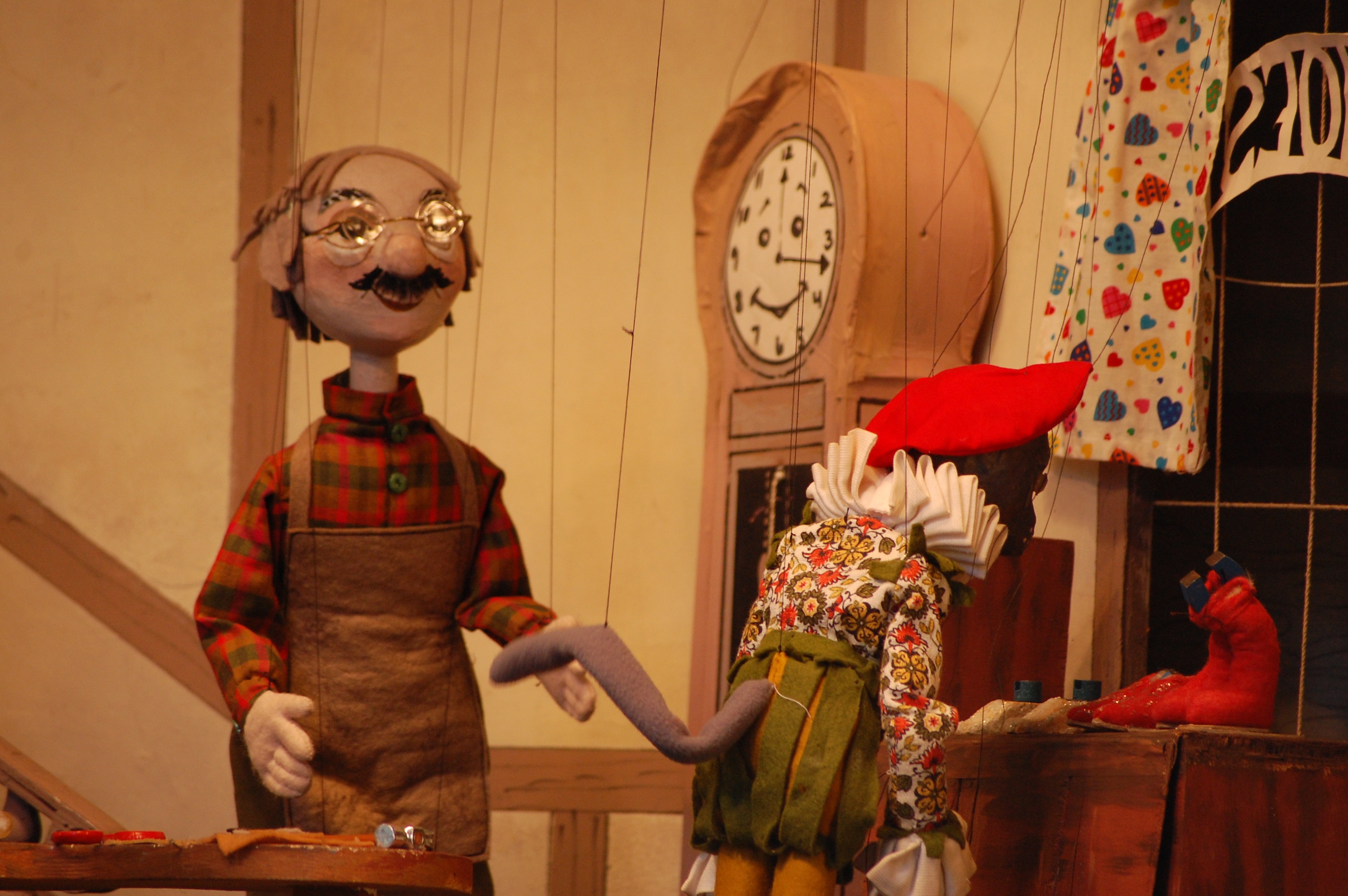 Colorful puppets, near the furniture, in the puppet theatre free image
