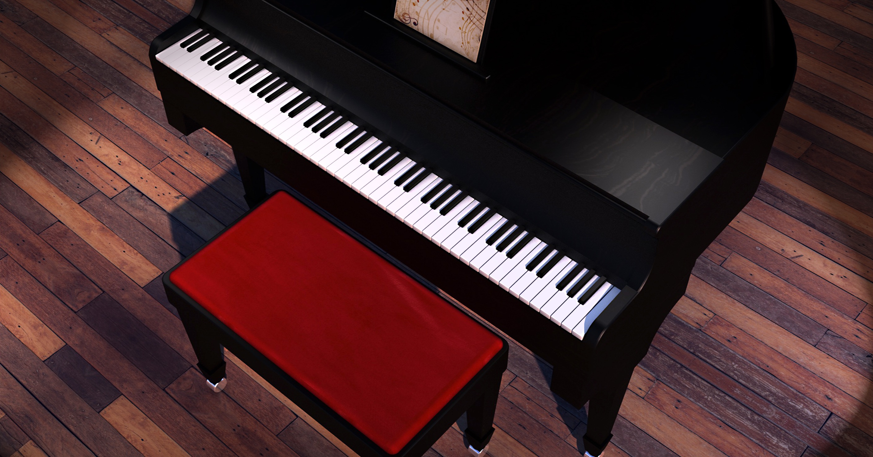 Painted black piano and red bench free image download