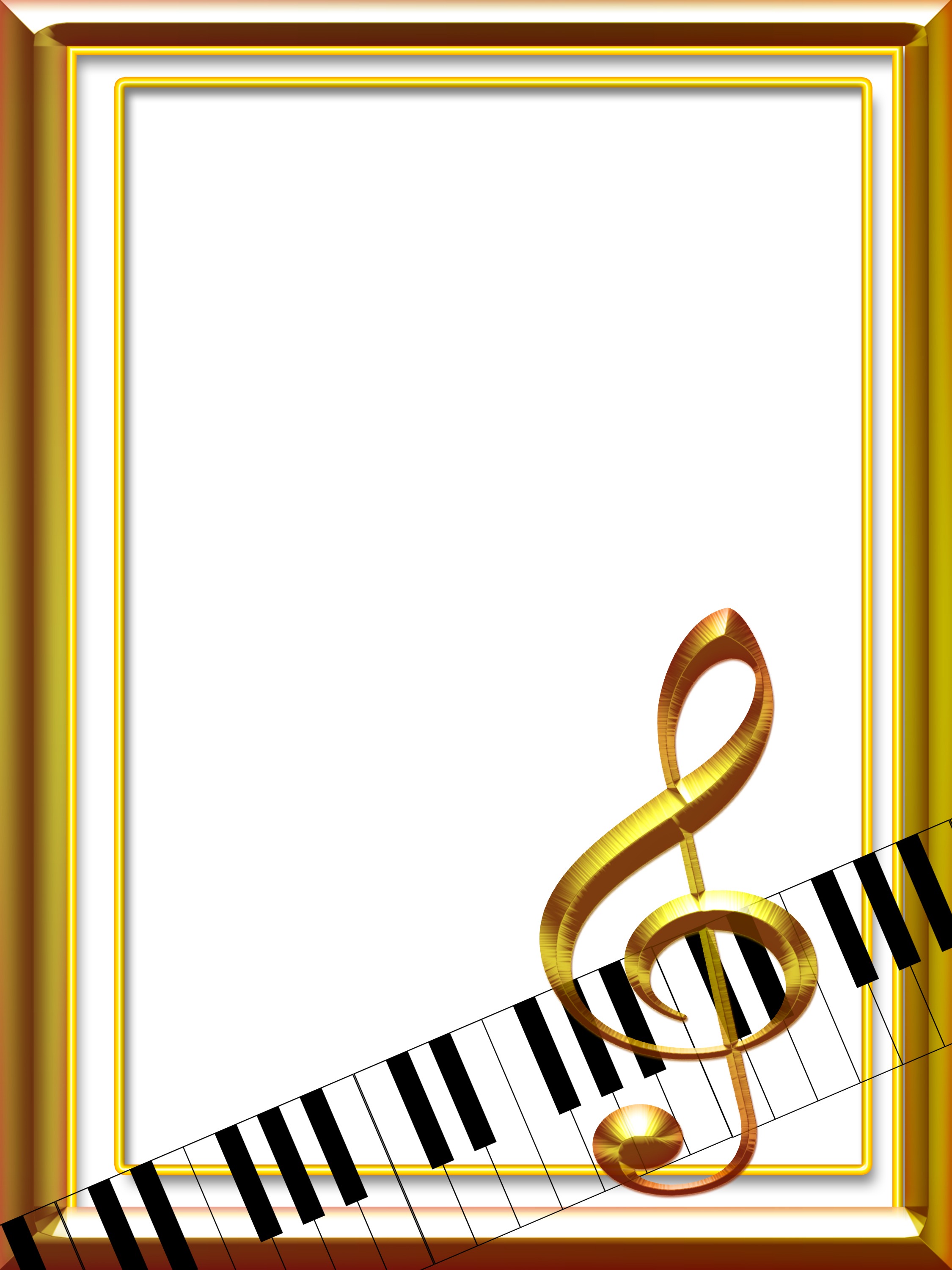 Gold frame with painted treble clef and piano keys free image download