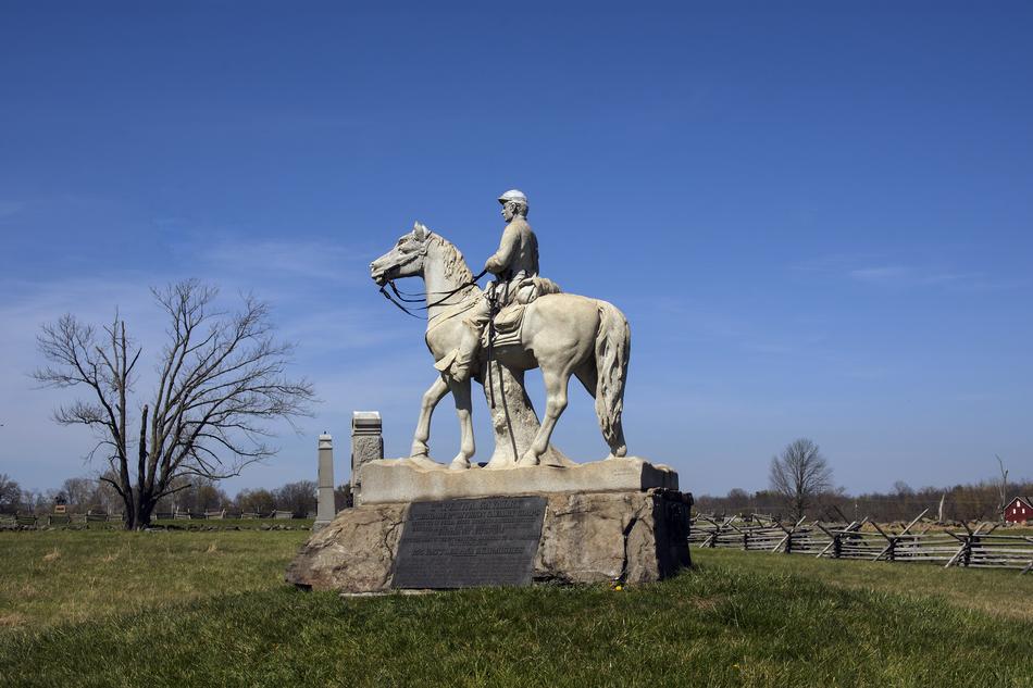Beautiful statue of the rider on the horse from the Civil War, in