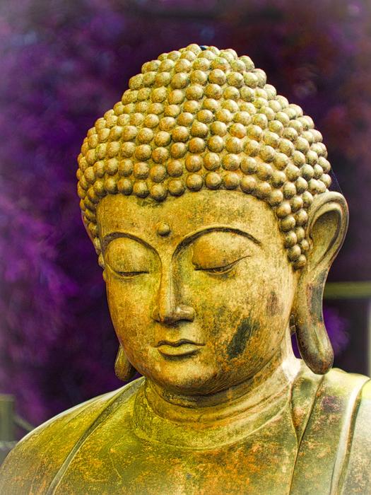 Head of a golden buddha on a purple background free image download