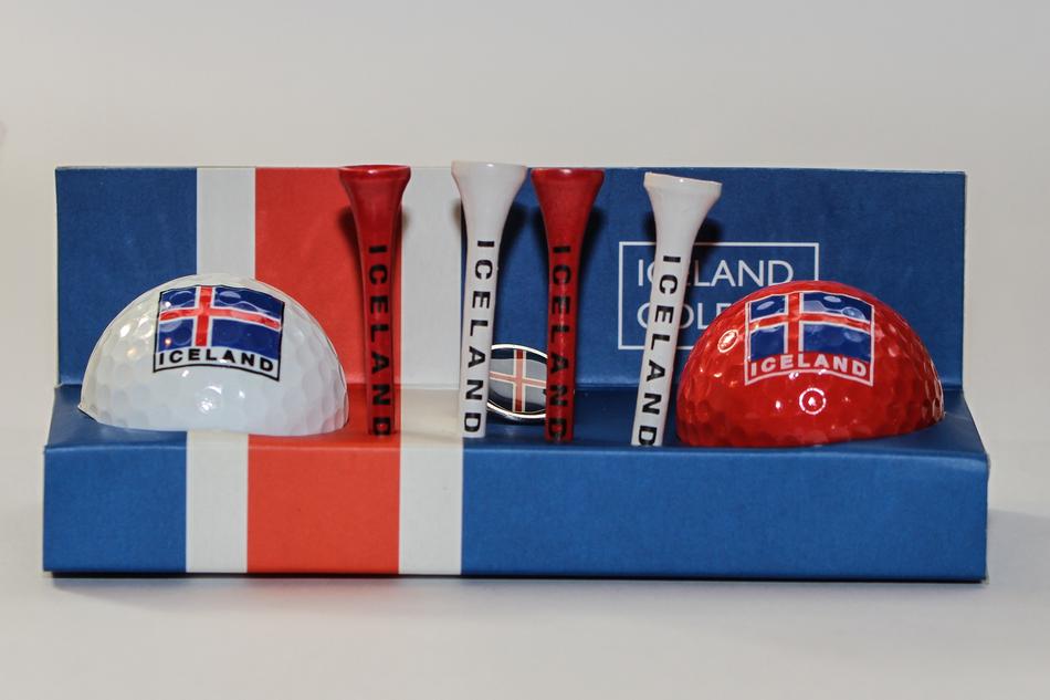 White, red and blue golf balls with flag of Iceland free image download