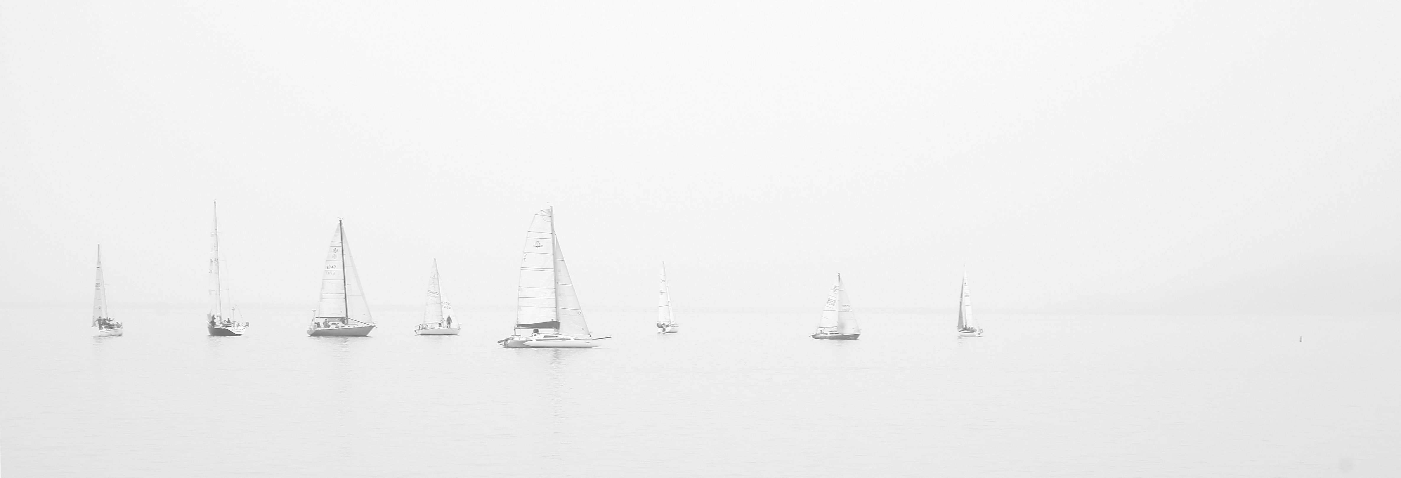 Sailing Boats at foggy Ocean free image download