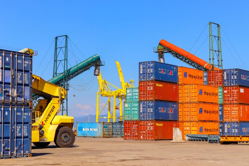 Cranes and bright containers in Port free image download