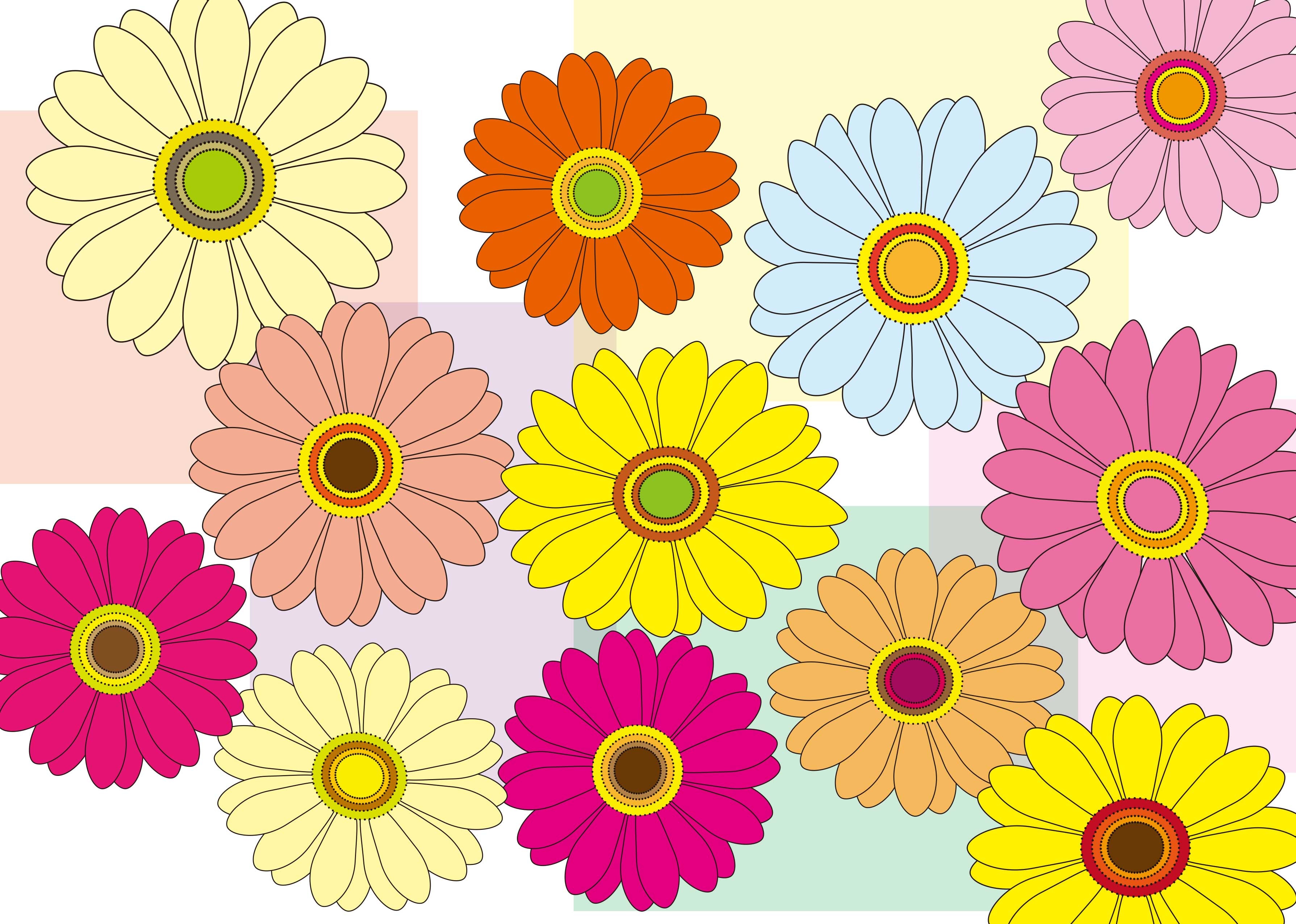 Colorful flowers drawing, gerbera, background free image download