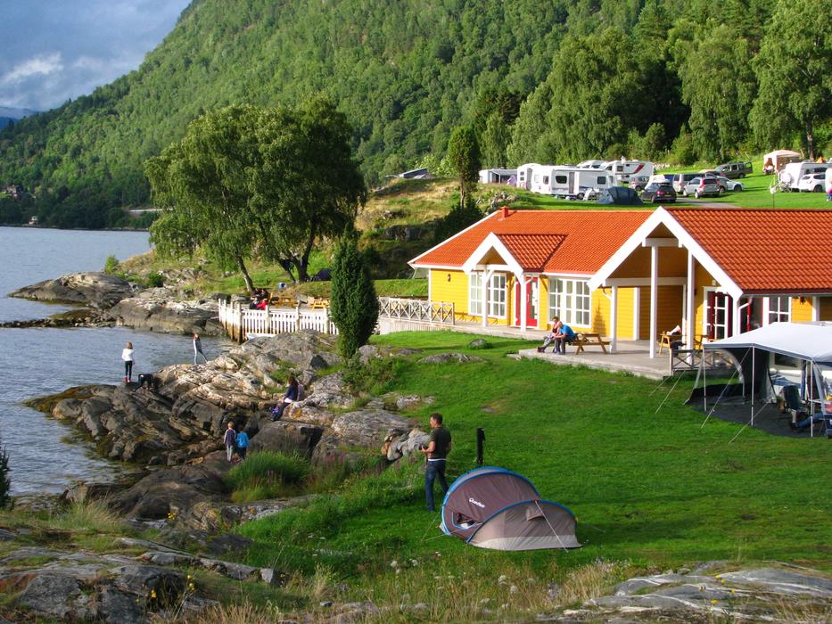 Camping near scenic fjord, norway free image download