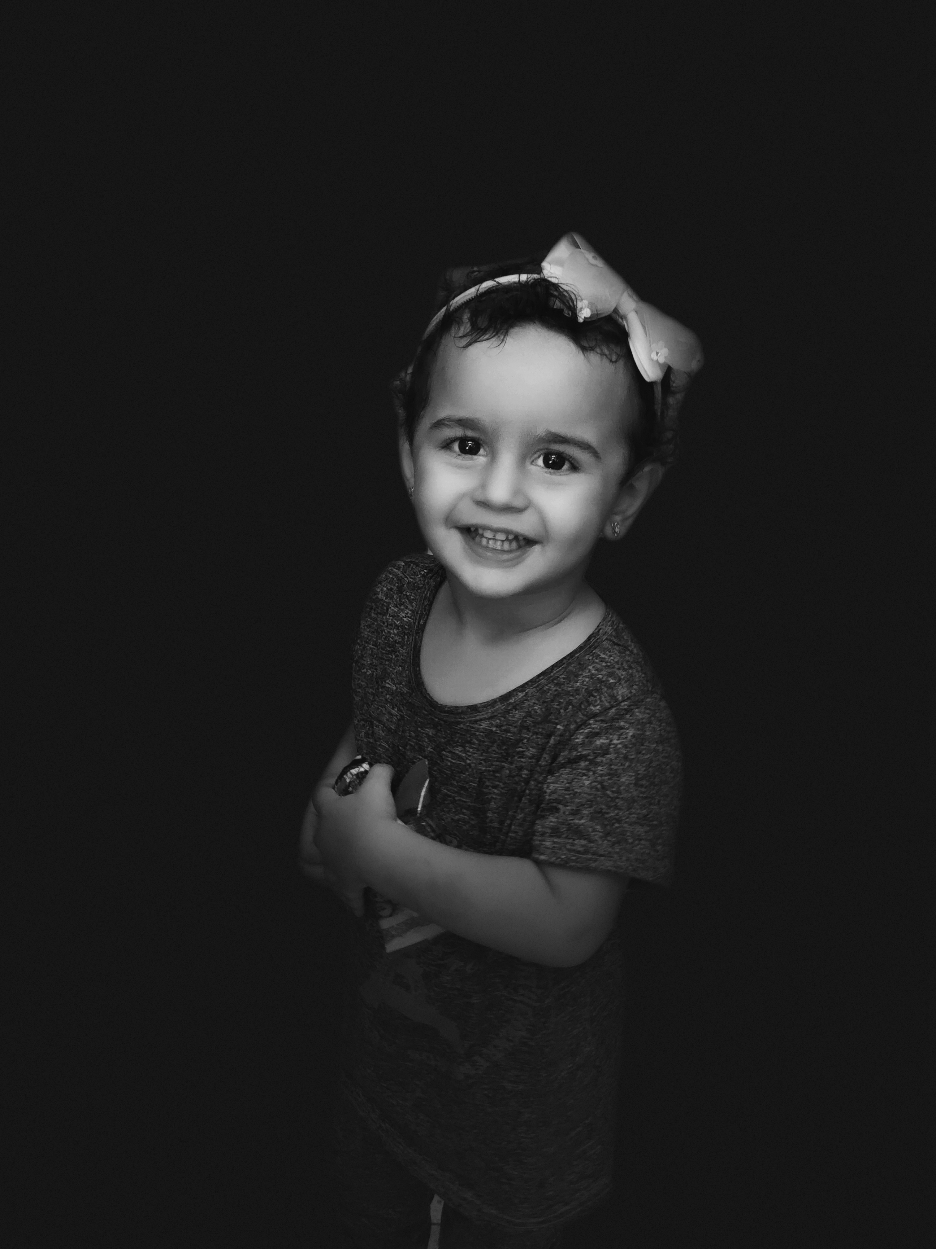 Black and white, cute girl with a bow on her head free image download
