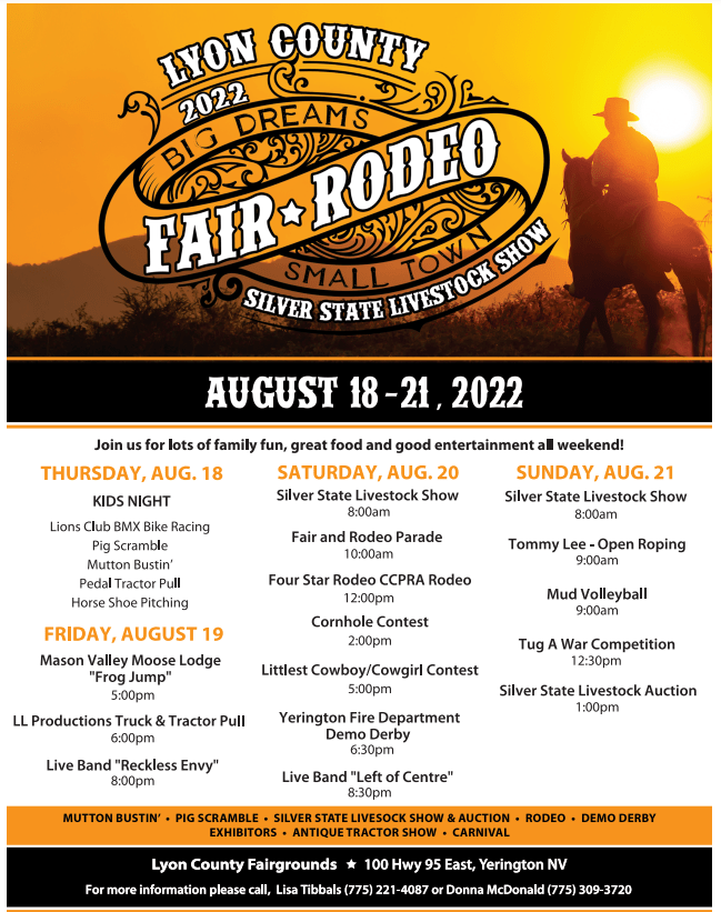 2022 Lyon County Fair, Rodeo & Silver State Livestock Show August 18th thru 21st The Pizen