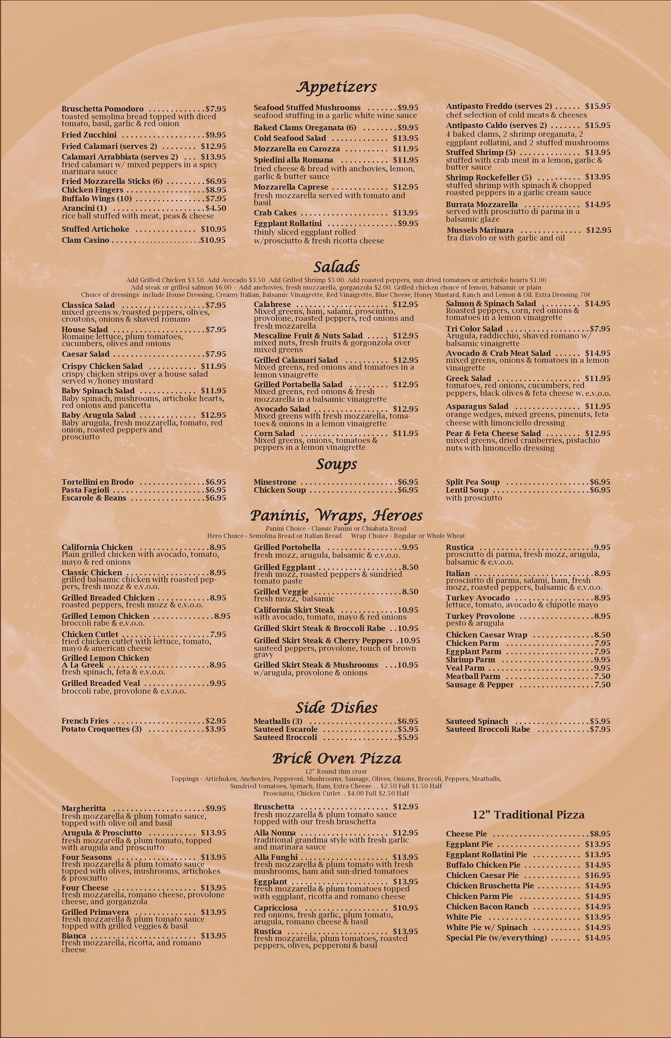 MENUS Fine Italian Menus and Catering Pizza Classica NY