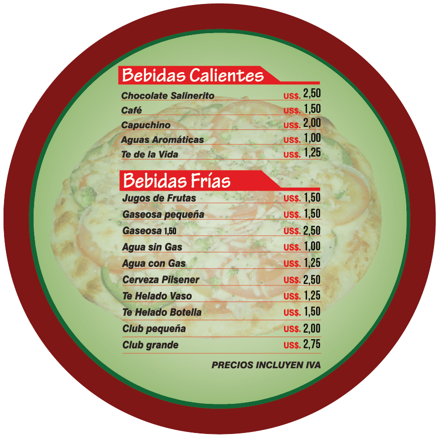 Menú Pizzas de Bolivar